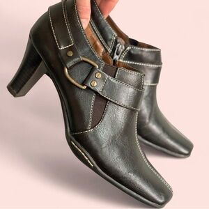 Elegant Brown Faux Leather Ankle Boots with Buckle